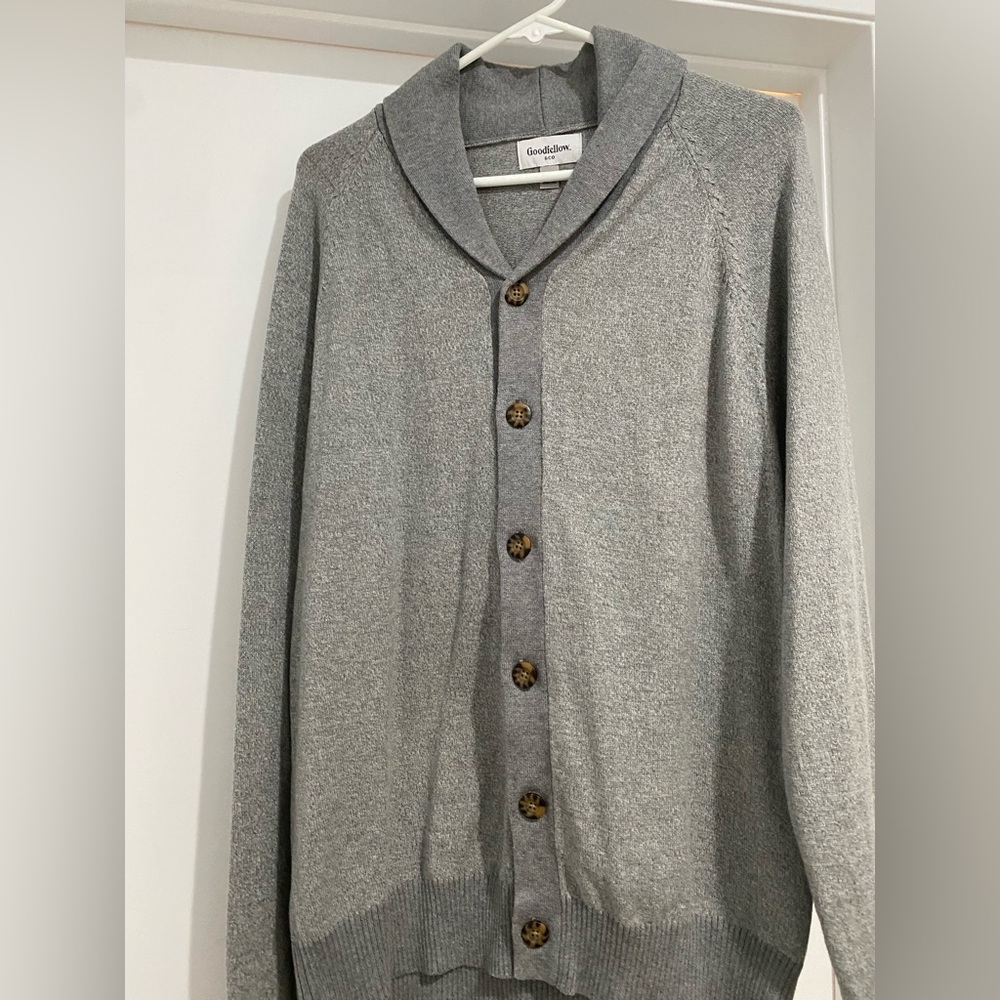 Gray Mens Button-up Cardigan